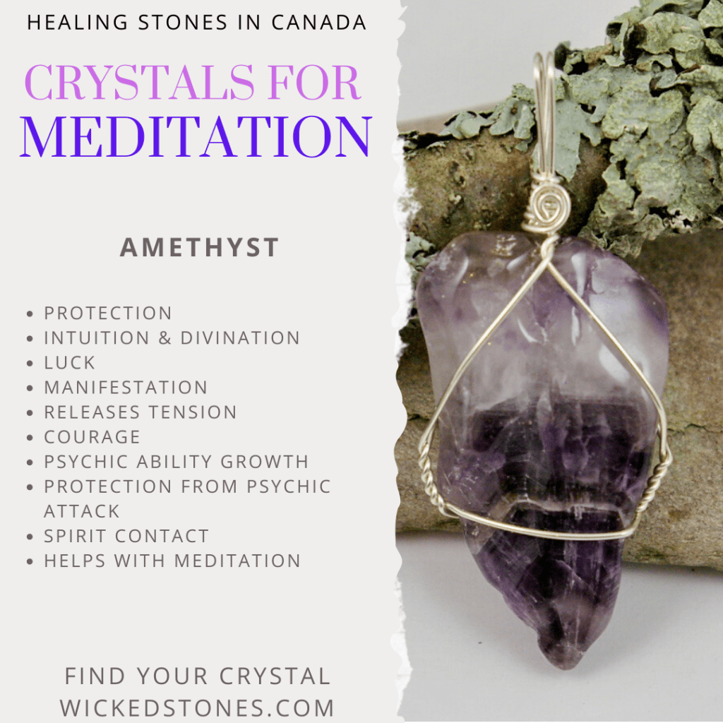 Amethyst healing crystals for protection and courage at Wicked Stones in Canada.